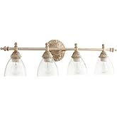 Quorum 5257-4-70 32" 4-Light Vanity | Persian White | Seeded Glass | 400W Combined Max; Medium Base Sockets; Damp Rated; Steel &amp; Glass Construction; 7" Extension; 6" Backplate; 5.5" Shades