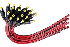 MILAPEAK (Real 18AWG 43x2pcs Wires) 20pcs Male DC Power Pigtail Cable, 12V 5A DC Connectors for CCTV Security Camera and Lighting Power Adapter (2.1mm x 5.5mm, Ultra Thick)