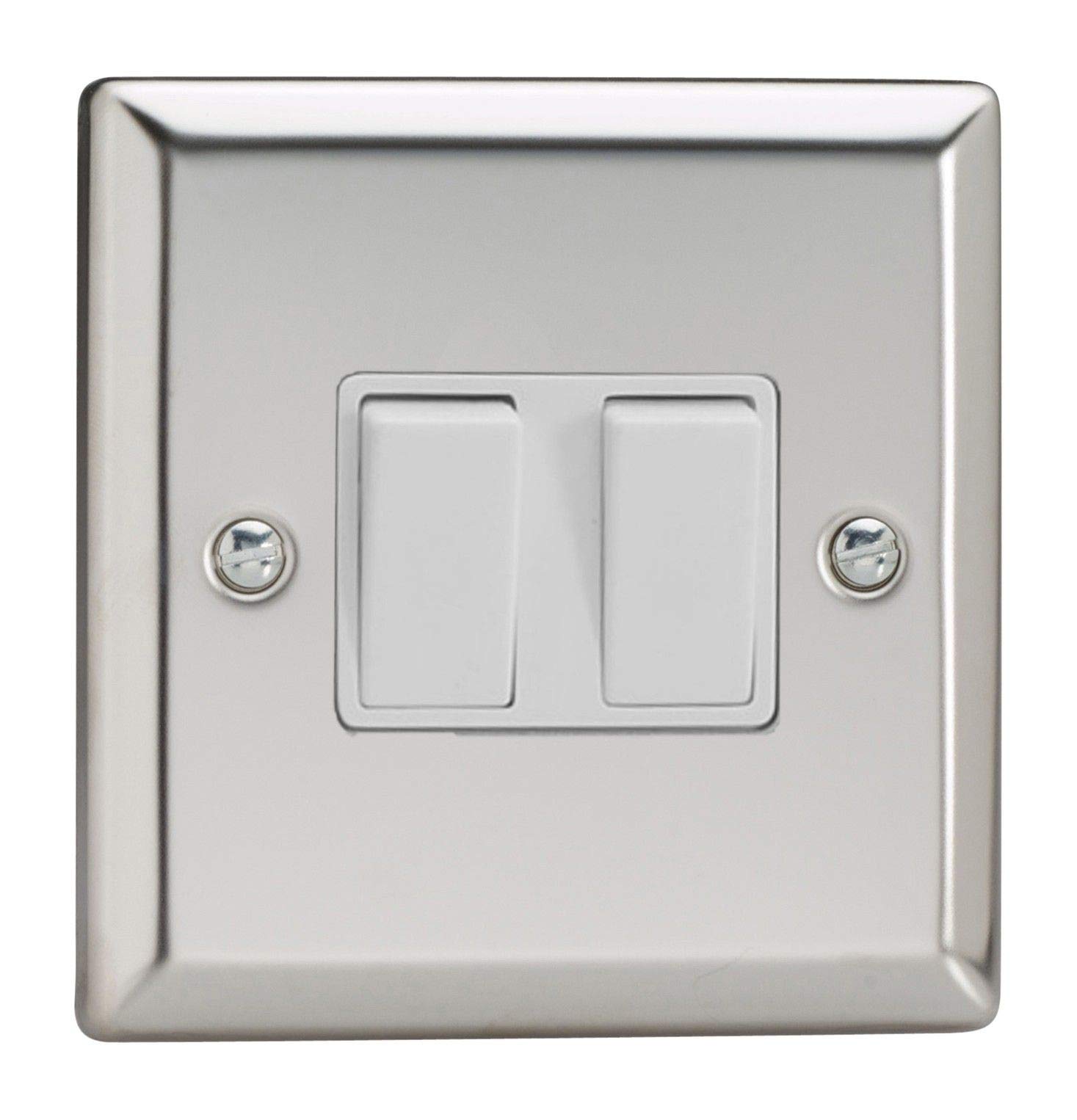 Varilight XC2W Rocker Switches 2 Gang Mirror Chrome White