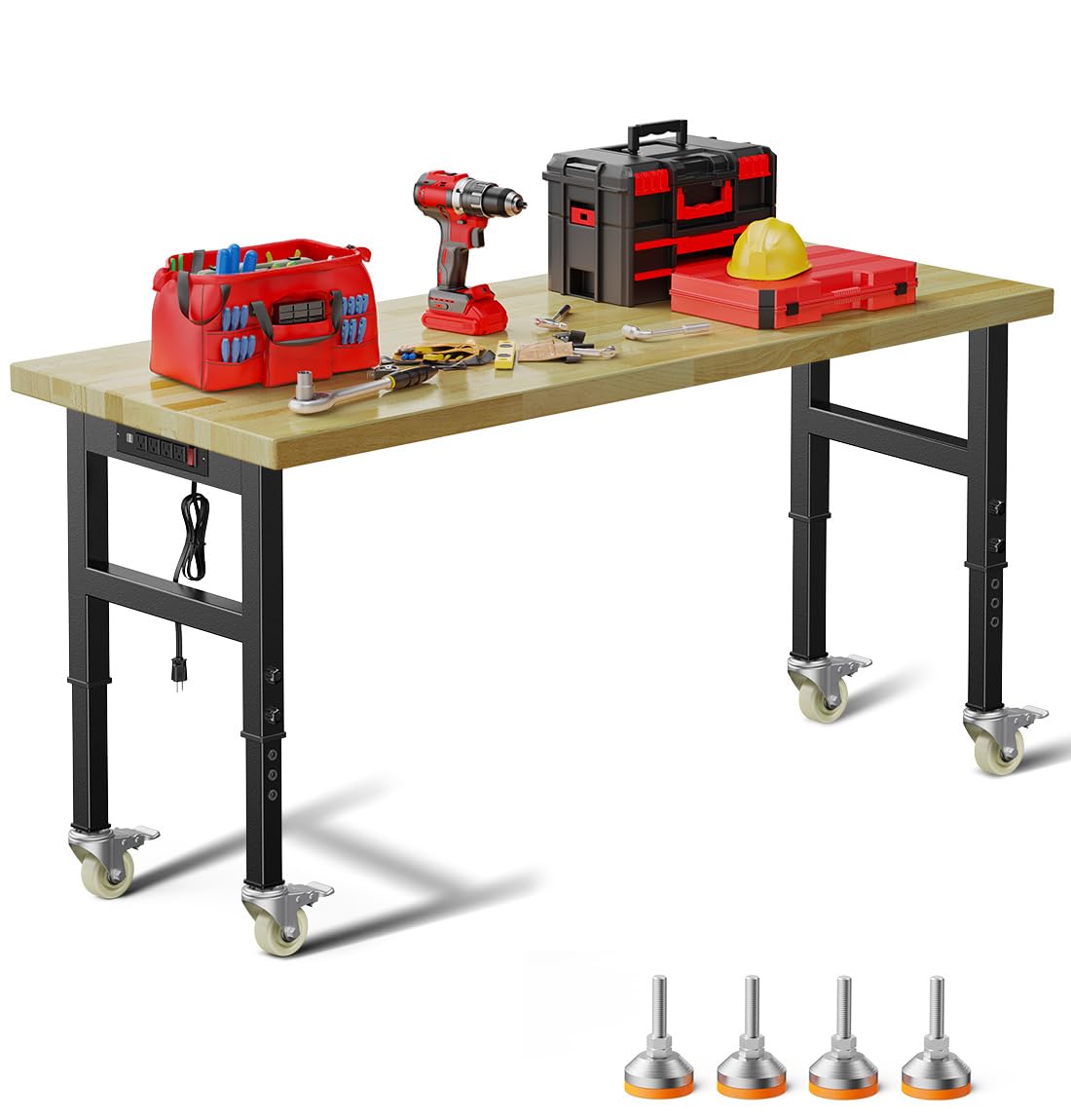 Photo 1 of ***TRUCK/TRAILER PICKUP ONLY*** 60" Adjustable Work Bench,Hardwood Top Garage Work Bench Table,Heavy Duty 2000 LBS Load Worktable,Rolling Mobile Workbench with Power Strip for Workshop Office Home