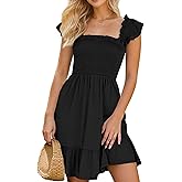 Ammiko 2025 Sundresses for Women Casual Smocked Dress Sleeveless Ruffle Square Neck Backless Teen Boho Short Dresses