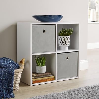 Home Source 60cm 4 Shelf Storage Cube Bookcase White Sonoma Oak Finish