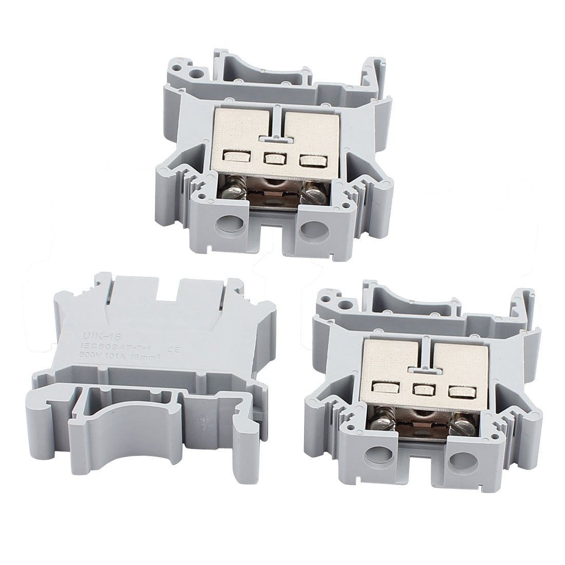 sourcingmap 3Pcs UK-16N DIN Rail Mount Guide Terminal Block 800V 101A 16mm2 Cable Gray