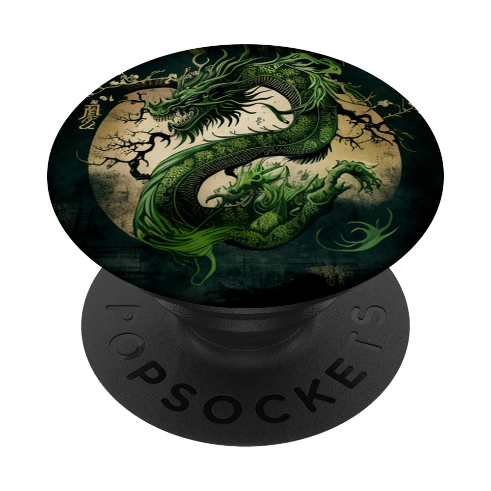 Green Dragon On mystic background PopSockets Swappable PopGrip