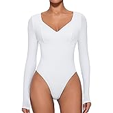 Avidlove Bodysuit for Women Long Sleeve Double Lined Tank Top V Neck Bodysuit Tummy Control Shapewear