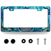 Shark License Plate Frame Ocean Marine Fish License Plate Holder Funny Stainless Steel Accessories Cars Decor with 2 Holes and Screws Fits Standard Us Ca Vehicles License Plate Frames 12.2 X 6 Inch