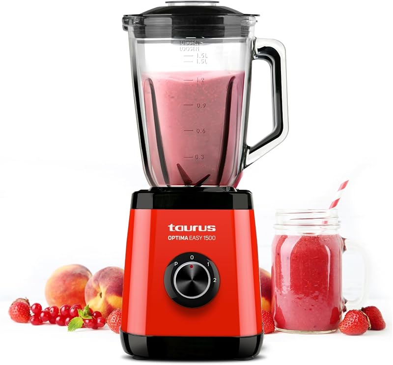 Optima Easy Mixeur en verre 1 500 W avec bol en Tritan 1,5 l 2 vitesses + Turbo Lames à 4 tranchants Processeur alimentaire professionnel Blender mixeur smoothies et smoothies