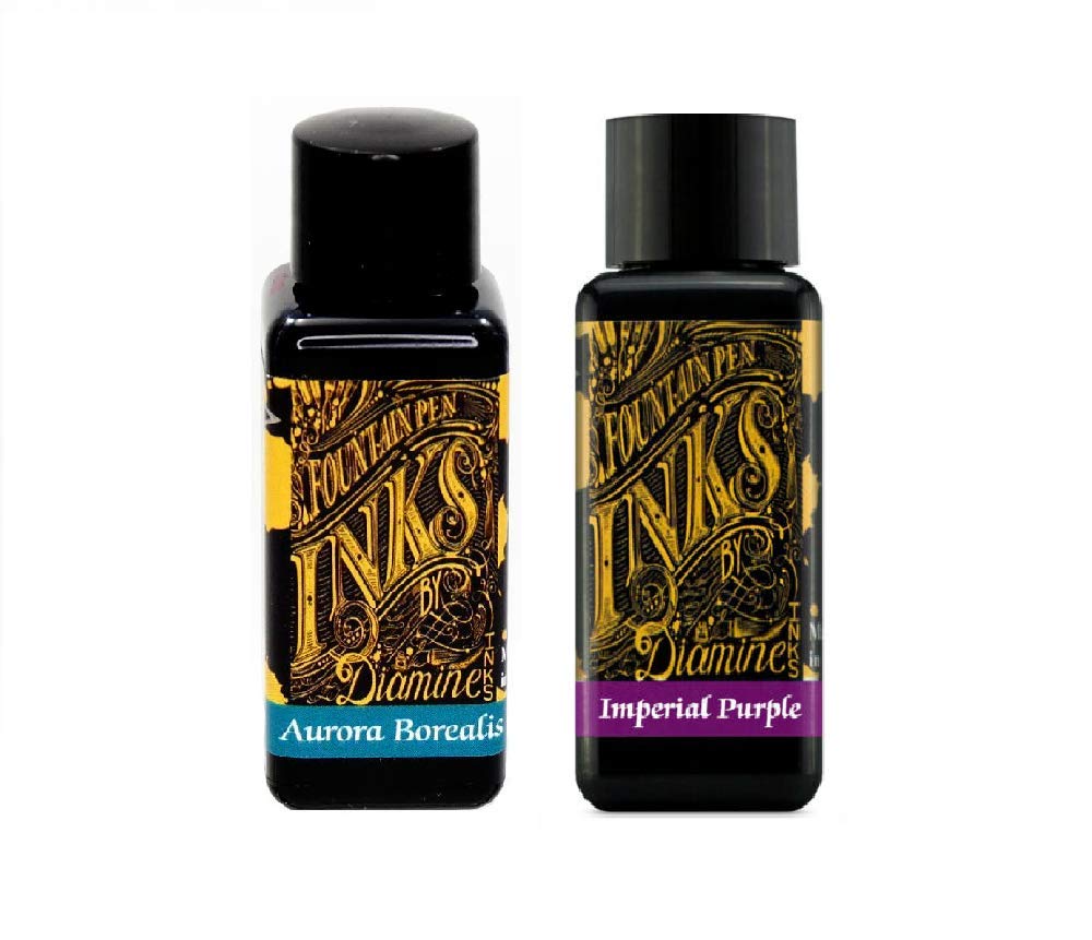 Diamine Fountain Pen Ink 30ml - Aurora Borealis & Imperial Purple - 2 Pack