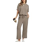 Sampeel Two Piece Sets for Women Summer Outfits Oversized Wide Leg Crop Pants Lounge Sets Airport Beach Vacation Clothes