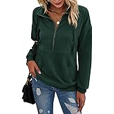 PRETTYGARDEN Women's Casual Long Sleeve Lapel Zipper Sweatshirt Drawstring Loose Pullover Tops