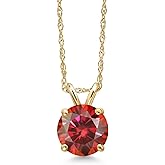 Gem Stone King 14K Yellow Gold Red Moissanite Pendant Necklace for Women | 1.00 Cttw | Gemstone Birthstone | Round 6.5MM | With 18 Inch Chain