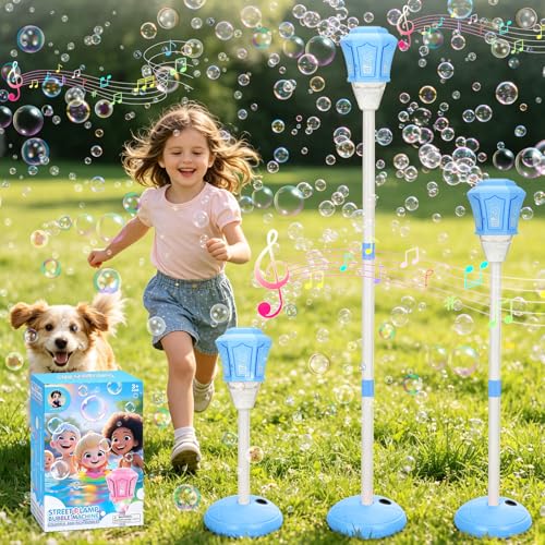Upgraded Standing Bubble Machine for Kids – Blows Thousands of Colorful Bubbles Into the Sky, Adjustable Height Bubble Maker, Perfect for Birthday/Wedding/Party/Outdoor Activities