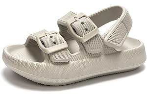 FUNKYMONKEY Pillow Slippers for Boys and Girls Adjustable Double Buckle Unisex-Child EVA Flat Sandals