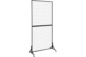 OUDUCK 3' x 6' Grid Wall Panels Standing Wire Grid, Study Display Rack with T-Base Wheels Freestanding Gridwall Panel Tower for Shows, Black