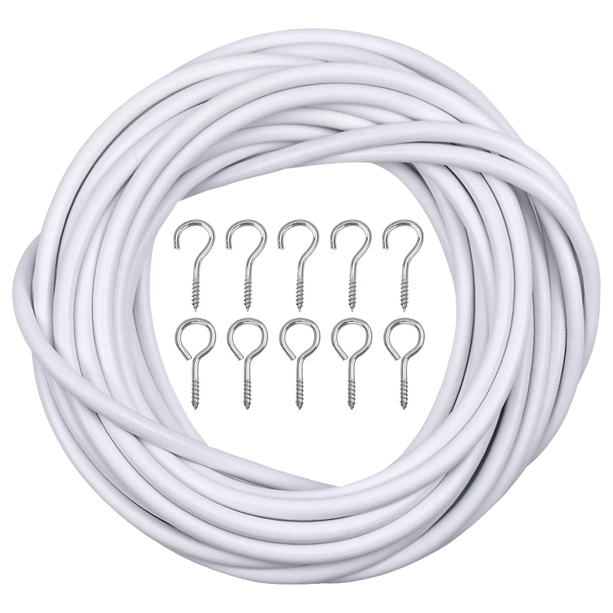 Curtain Wire, 10m Net Curtain Wire and Hooks Set, White Hanging Cord Kit with 20 Pairs of Hooks and Eyes for Window Net Curtain Rods