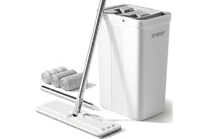JOYMOOP Mop and Bucket with Wringer Set, White Flat Squeeze Mop Bucket Set for Floor Cleaning, Wet Dry Mop for Walls, Wall Cl