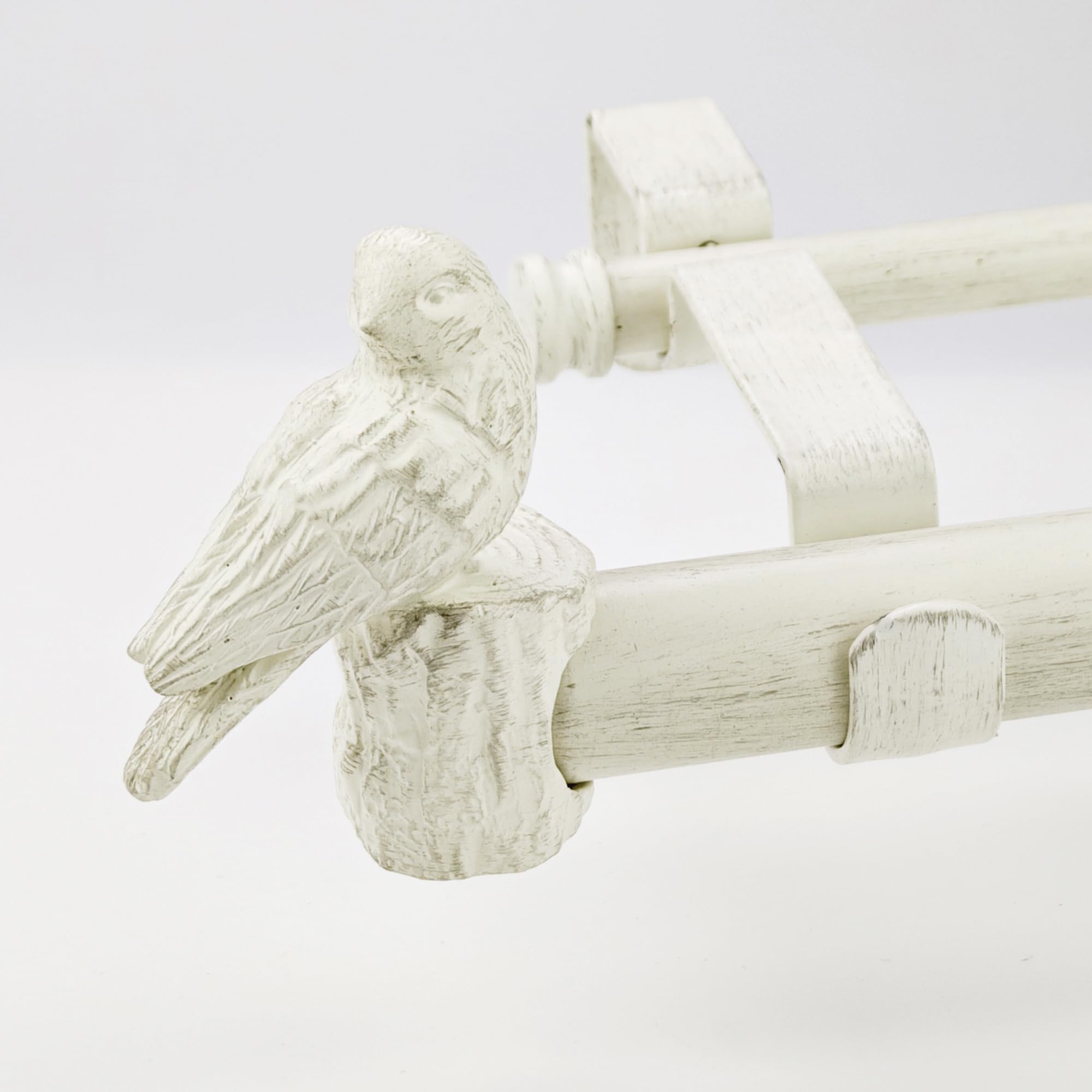 Photo 1 of ILAISIHOME 1-1/8 Inch Diameter Weathered White Curtain Rod with Bird Design Finials, 72-144'' Telescoping Double Curtain Rods for window width 68-140 inch, 1 pack