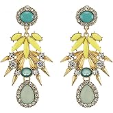Bohemian Statement Earrings Colorful Gem Stone Rhinestone Cluster Chandelier Flower Petal Long Drop
