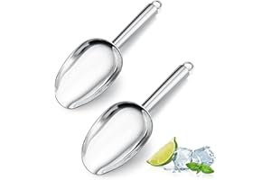 3Oz Ice Scoop for Freezer, Leonyo Stainless Steel Ice Scoop Set of 2, Multipurpose & Small Metal Food Scoopers for Commercial Kitchen Canisters, Bar Bucket, Dry Goods, Wedding – Silver