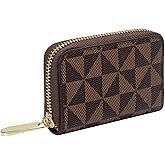 BRTOO RFID Credit Card Holder for Women Small Wallets Ladies 9 Card Slots Cute Pattern Keychain Organizer Black Blocking Zipper Fun Purse Minimalist Girls Cash Change Card Case(Windmill coffee)