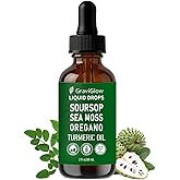 GraviGlow Soursop Natural Liquid Drops – 10-in-1 Herbal Soursop Extract with Sea Moss, Moringa, Turmeric, Black Seed Oil & Oregano – Immune & Gut Health Support, Vegan, Non-GMO, 2 Fl Oz