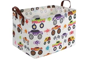 FXOCSHE Rectangular storage Basket with Handles Basket,Baby Room Decor,Cute Pattern Storage Bin，Kids Toy Basket Foldable Nursery Laundry Basket for Kids,Gift Basket(Racing car)