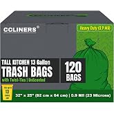 Tall Kitchen Trash Bags 13 Gallon (120 Bags) Medium Green Garbage Bag 55 Liter Can Liners Portable Camping Toilet Bags (120 c