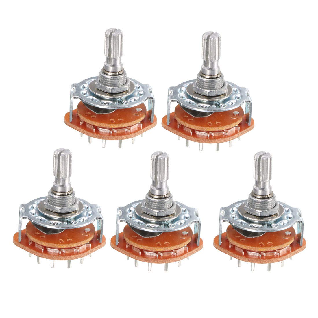 Sourcingmap 5Pcs 1 Pole 12 Positions 6mm Knurled Shaft Diameter Band Selector Rotary Switch