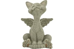 JFSM INC. Bereavement Memorial Grey Cat Angel Figurine with Angel Wings Cat Loss Sympathy Gift - Happy Cat Collection - Cat Bereavement Gifts, Cat Memorial, Cat Loss Gifts, Cat Lover Gifts