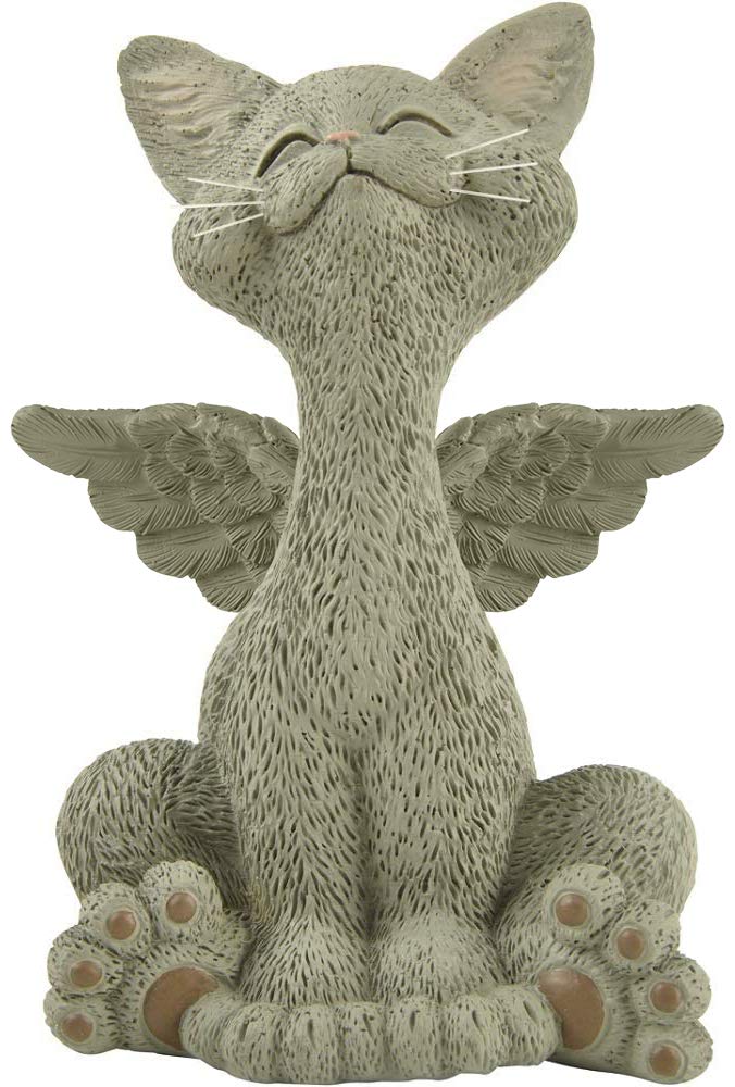 JFSM INC. Bereavement Memorial Grey Cat Angel Figurine with Angel Wings Cat Loss Sympathy Gift - Happy Cat Collection - Cat Bereavement Gifts, Cat Memorial