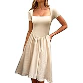 CHYRII Women Fashion Summer 2025 Square Neck Short Sleeve A-Line Midi Dress Long Sundress