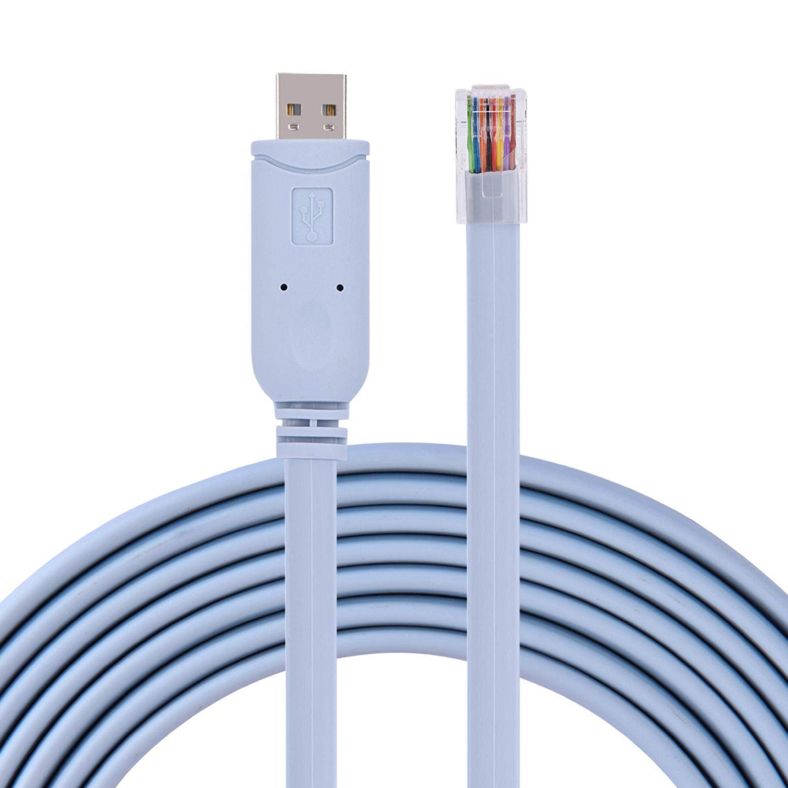 Dilwe USB2.0 Male to RJ45 Male 1.8m CAT5 Serial Console Flat Cable for Routers Switches - USB Cables No Adapters Needed
