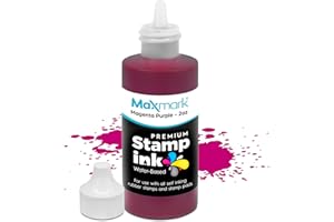 MaxMark Premium Refill Ink with Control Tip Bottle for Self-Inking Stamps, Magenta Purple Color - 2 oz.