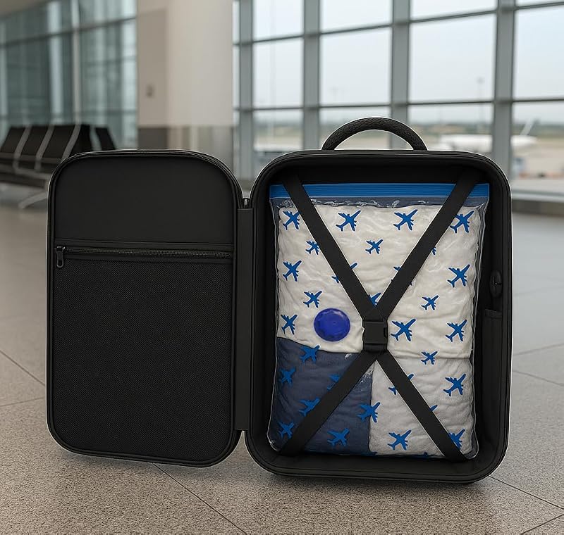 Sacchetti Sottovuoto da Viaggio Zaino Ryanair, 40x60 cm | Set 2 Buste per Vestiti, Trolley, Bagaglio a Mano 40x20x25 | Sacchi Salvaspazio vestiti e piumoni — foto 3 di 6