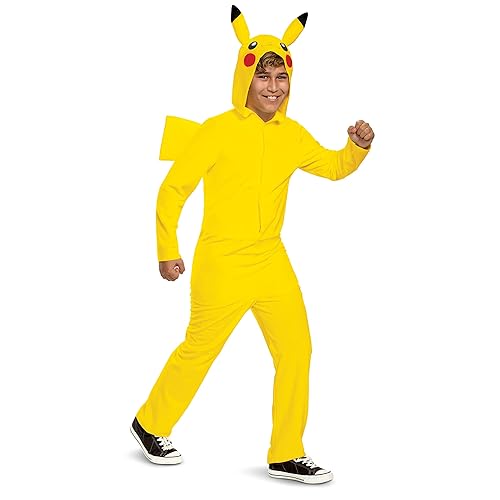 Disguise Kid's Pokemon Pikachu Costume | Child Pokemon Costume Hooded Jumpsuit | Boys & Girl's Pokemon Cosplay Outfit M