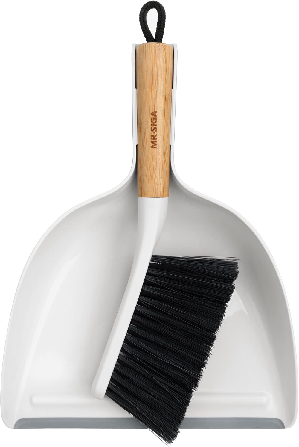 MR.SIGA Dustpan and Brush Set Bamboo Handle Portable Cleaning Combo White 1 Set