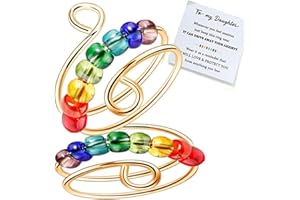 BWBMSOW to My Daughter Rainbow Fidget Ring for Anxiety, Adjustable Spinner Rings for Women, Stacking Anxiety Relief Ring Jewelry Gifts