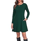 Moskill Long Sleeve Tshirt Dresses for Women with Pockets Casual Loose Swing Dress