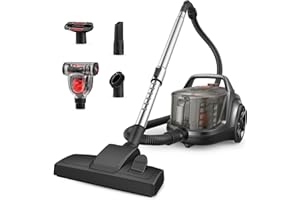 Aspiron Canister Vacuum Cleaner, 1200W Lightweight Bagless Vacuum Cleaner, 3.7QT Capacity, Automatic Cord Rewind, 5 Tools, HEPA Filter, Pet Friendly Vacuum Cleaner for Hard Floors, Carpet, Orange