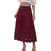 DRESSTELLS Boho Maxi Skirt for Women 2026 Lace Eyelet High Waist A-Line Flowy Beach Tiered Long Wedding Skirts