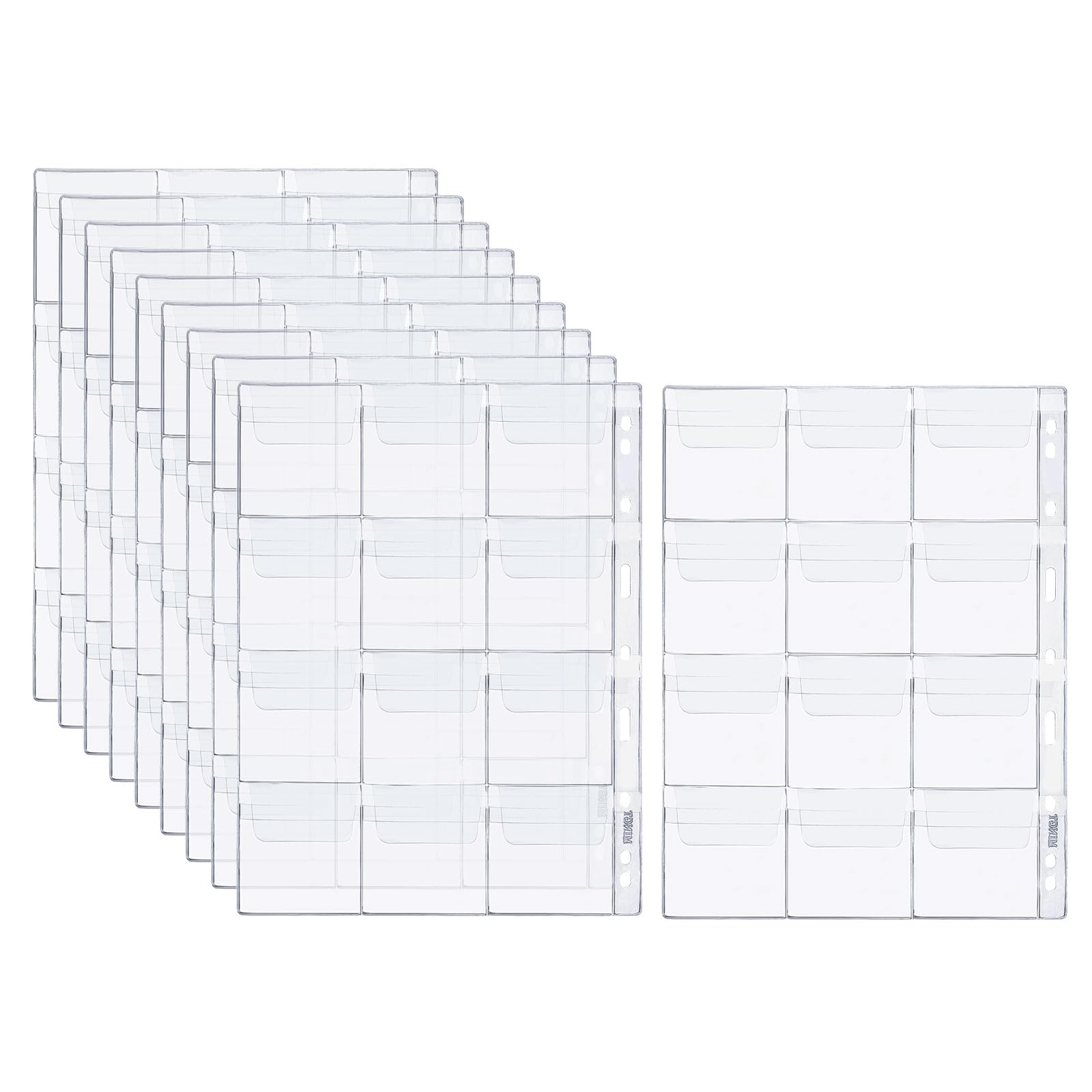 PATIKIL 12 Pockets Coin Collecting Pages, 10 Sheets Coin Binder Inserts Sleeves with 9 Hole Coins Holder for Coin Book Album, Clear
