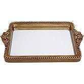Hanna Roberts Vintage Gold Tray with Mirror Glass Base | Card Holder for Guests During Occasions and Events or Decorative Hom