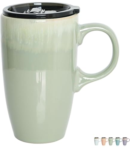 Amazon.com: Bosmarlin Ceramic Travel Coffee Mug with Handle and Lid, 18 oz, Portable  Coffee Cup for Car Cup Holder, Microwave and Dishwasher Safe (Mint Blue) :  Home & Kitchen