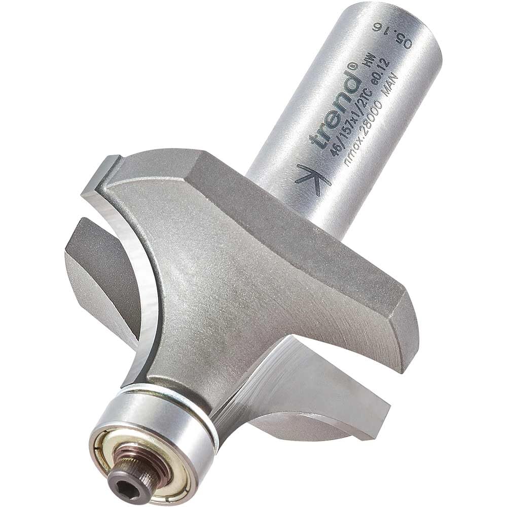 Trend Professional Bearing Guided Ovolo Router Cutter, 15mm Radius, 1/2 Inch Shank, 42.7mm Cut Diameter & 22.3mm Cut Length, Two Bearings, Tungsten Carbide Tipped, 46/157X1/2TC