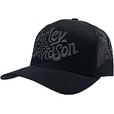 Harley-Davidson Men's Psychedelic Embroidered H-D Adjustable Trucker Hat, Black