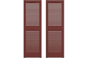 Builders Edge 14.5 in. W x 80 in. H Builders Edge, Standard Cathedral Top Center Mullion, Open Louver Shutters, Includes Matching Installation Spikes (Per Pair), 027 - Burgundy Red