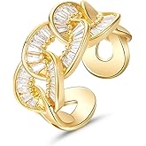 KissYan Gold Rings for Women, 14K Gold Plated Adjustable Statement Irregular Geometric Diamond Twisted Open Stackable Band Chunky Finger Rings Dainty Cubic Zirconia Jewelry Gifts