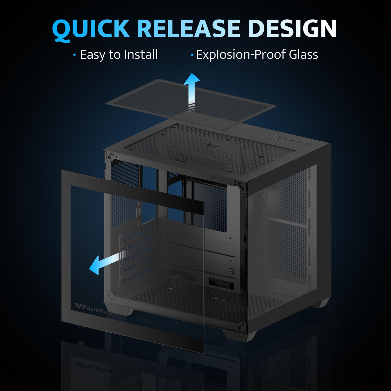 darkFlash ITX PC Case, Pre-Install 3 PWM ARGB Fans Computer Case, Full View Dual Tempered Glass ITX Case, Mini Size, Supports 240mm AIO(C275P) (Black)