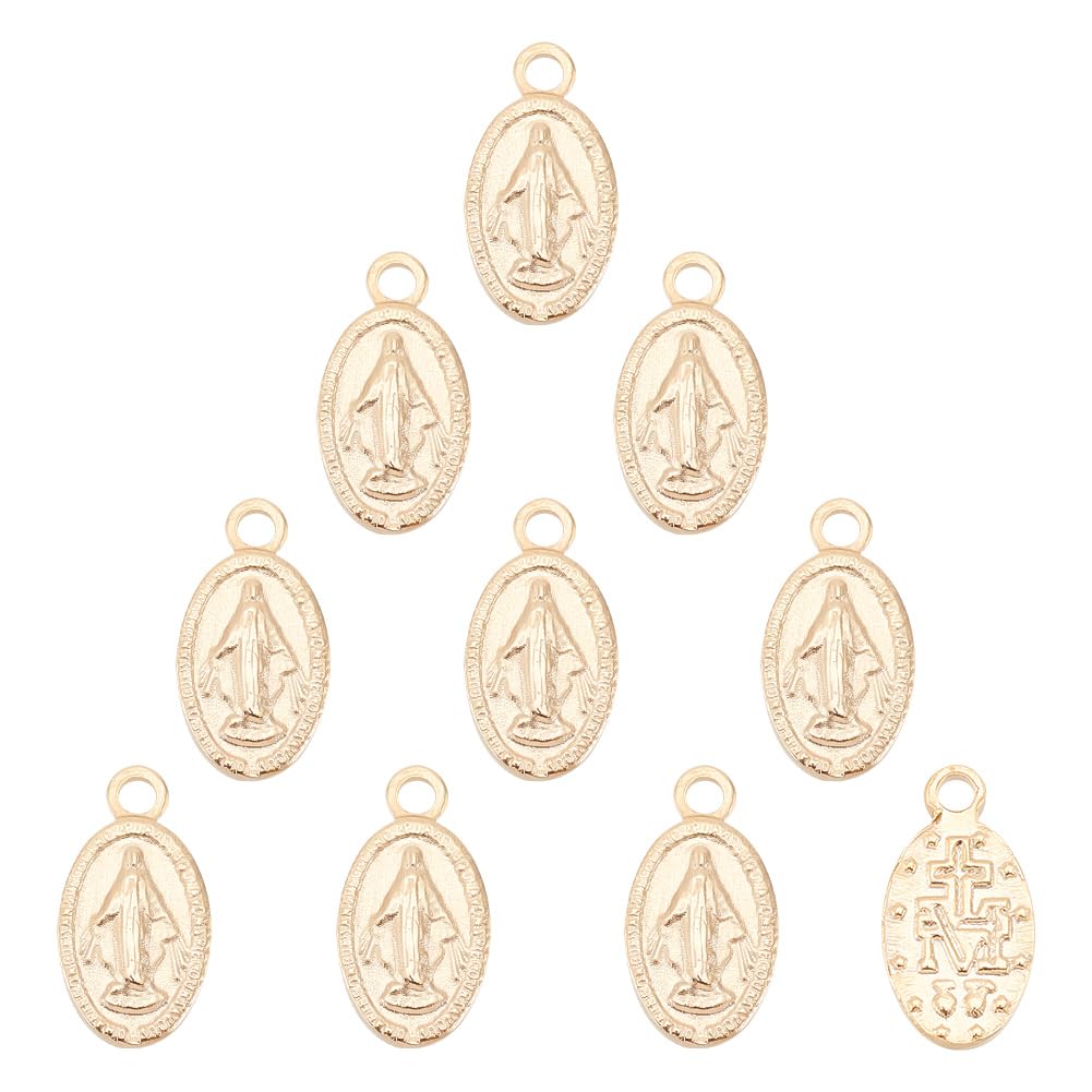 UNICRAFTALE about 10pcs Golden Oval with Virgin Mary Charms 304 Stainless Steel Miraculous Metal Pendants 0.8mm Small Hole Charms for Jewelry Making DIY Crafting