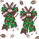 2PCS American Football Wreath Bows Football Bows Green White Strips Burlap Bows for Wreath, Sports Fabric Linen Ribbon Bow for Super Bowl Party Home Indoor Outdoor Decoration Wreath Ornament Supplies